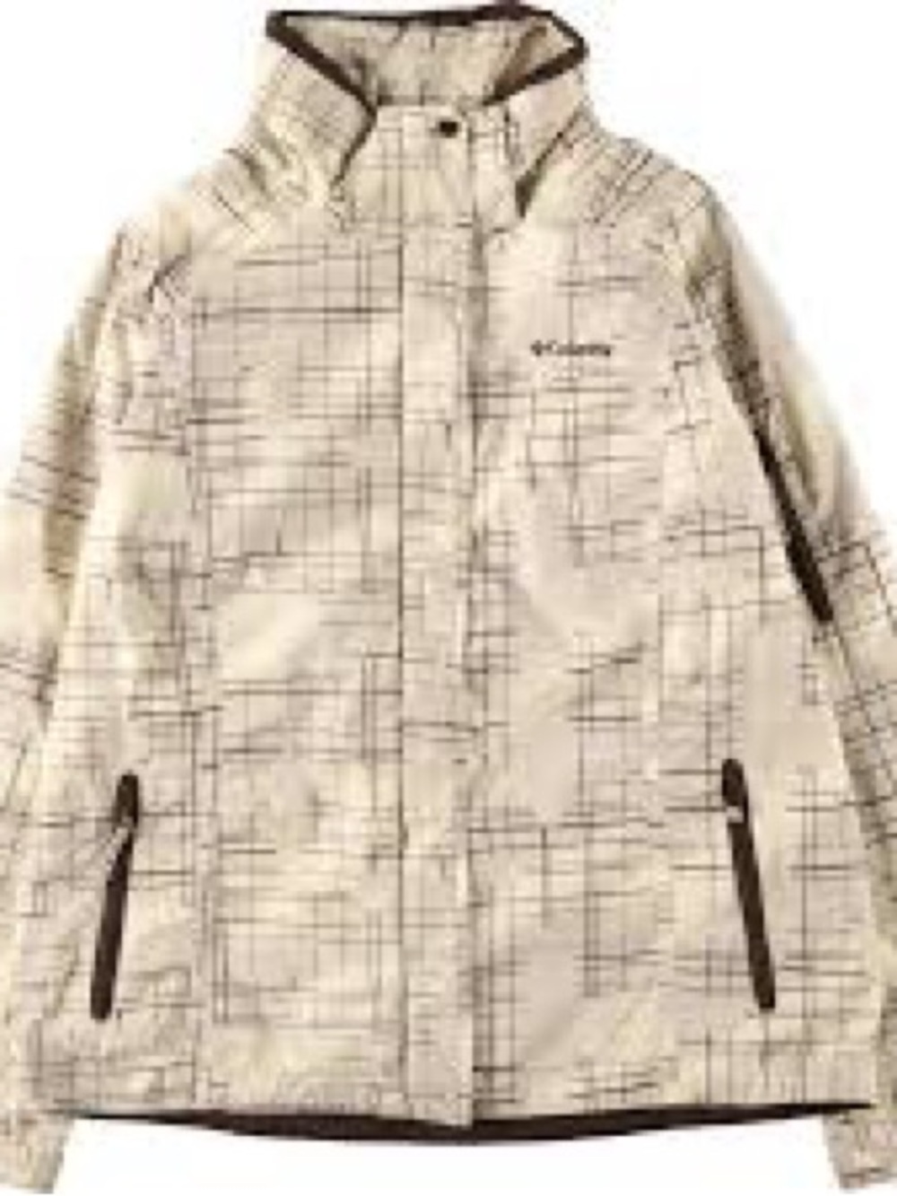 Columbia women's cream and brown geometric grid-pattern ski jacket Sz M